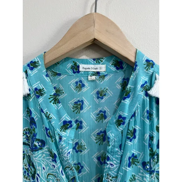 Poupette St Barth Blue Tassel‎ Cover Up Mini Dress Size Medium - Image 4