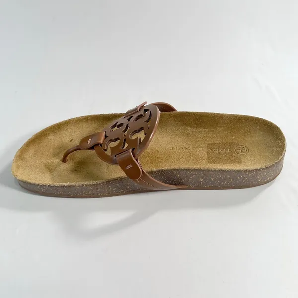 Tory Burch Miller Cloud Women 9.5 Bourbon Miele Leather Double T Logo Sandal - Image 5