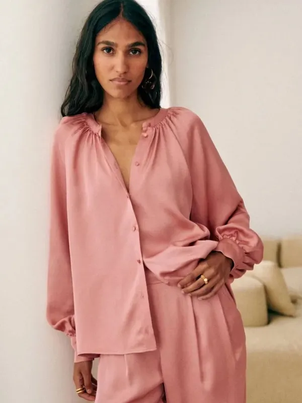 Sezane lealys shirt in rosewood - Image 2