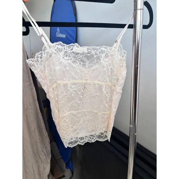 Lace Camisole Corset Top Free People Ivory Floral Rosette Coquette Boho XS - Image 2