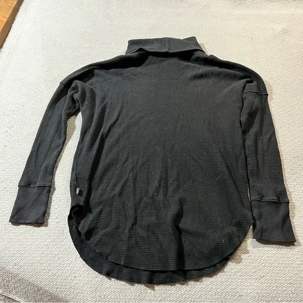 TNA Aritzia Black Turtleneck Waffle Knit Thermal Cotton Blend Long Sleeve Top M - Image 6