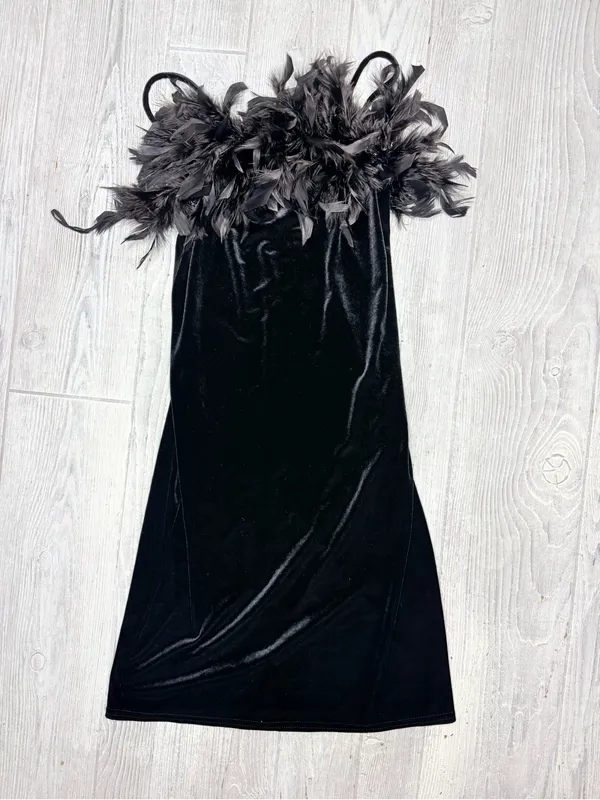 Vintage Velvet 90s Jump Feathered Dress Y2K Fairy Whimsigoth Size 3/4 feathers - Image 2