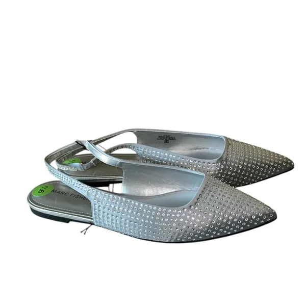 NEW Marc Fisher Silver Studded Rhinestone SlingBack Flat SZ-9.5 - Image 5