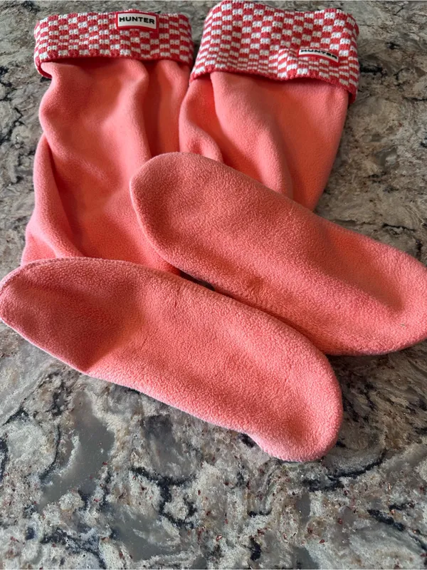 Hunter Tall Boot Socks Orange White Checker Cuff Size Large - Image 3