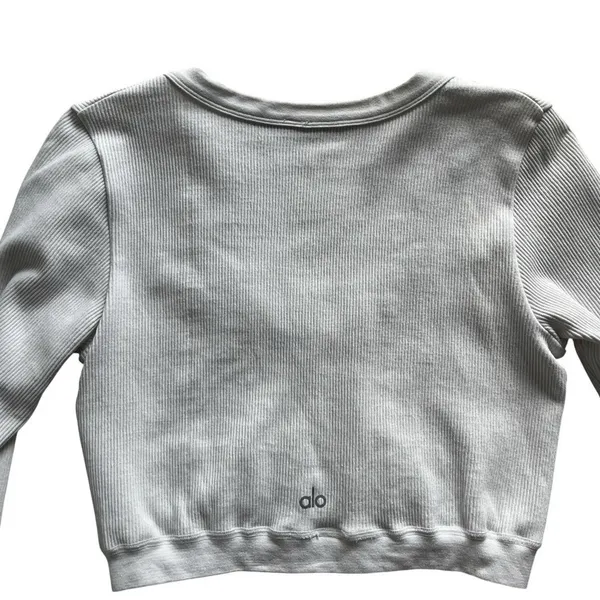 ALO Yoga Seamless Ribbed Cropped Serene Long Sleeve White Size Large - Image 5