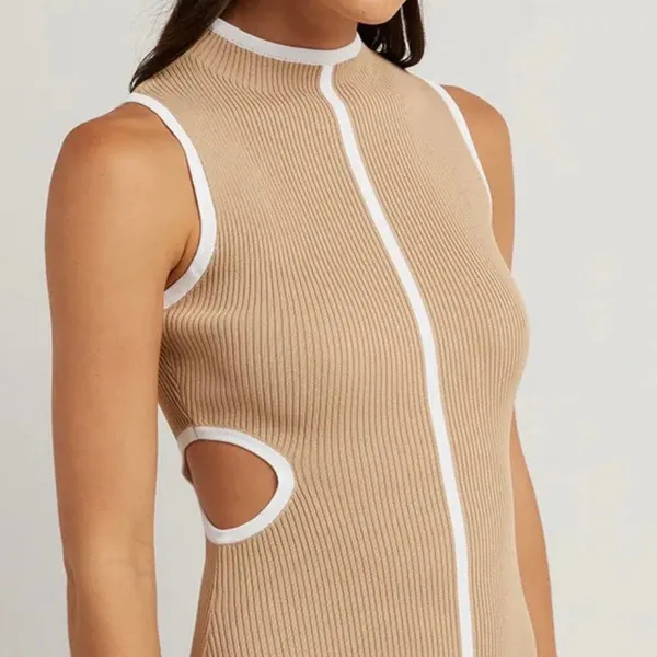 DISSH Binding Wheat Knit Maxi Dress High Neck Cut Out ribbed size L - Image 2