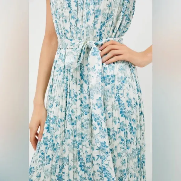 Tuckernuck Jardin De Fleurs Plisse Crinkle Alina Dress Blue Floral Midi NWT - Image 6