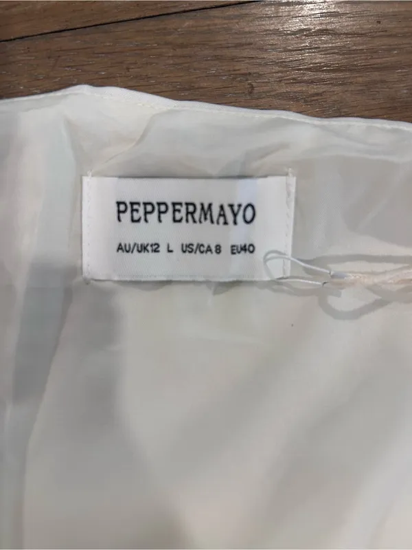 NWT Peppermayo Cream Halter Mini Dress with Ruffle Hem, 8 - Image 9
