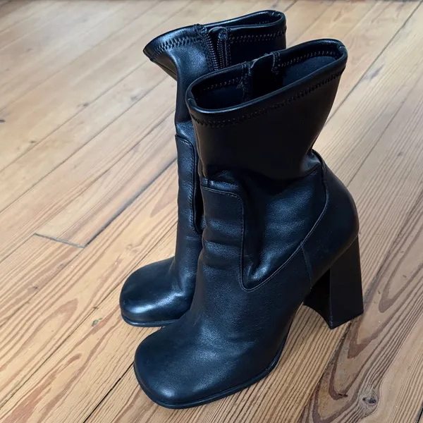 Mango MNG Black Leather Women's Square Toe Boots Heels / Size EU 36 - Image 5