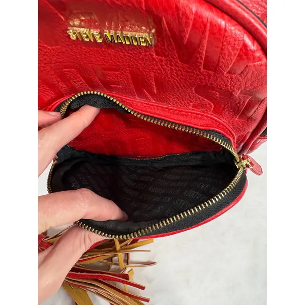 Steve Madden Red Embossed Logo Mini‎ Backpack with Tassel Gold Tone Hardware - Image 4