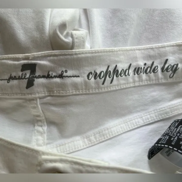 7‎ For All Mankind Cropped Wide Leg White Jeans Size 32 New - Image 4