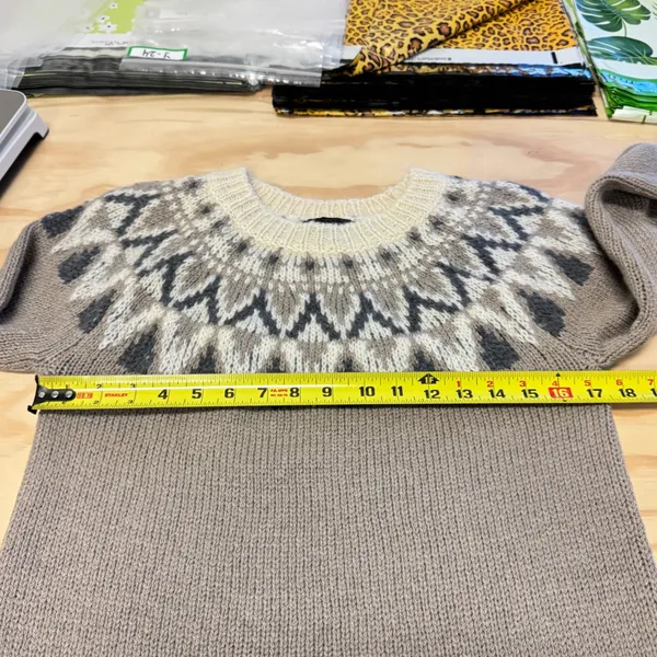 Ann Taylor Fair Isle Wool Mohair Blend Sweater Camel Grey White Small‎ - Image 11