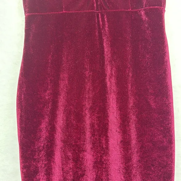 Velvet BURGUNDY V-Neck Midi Dress Sz M - Image 3