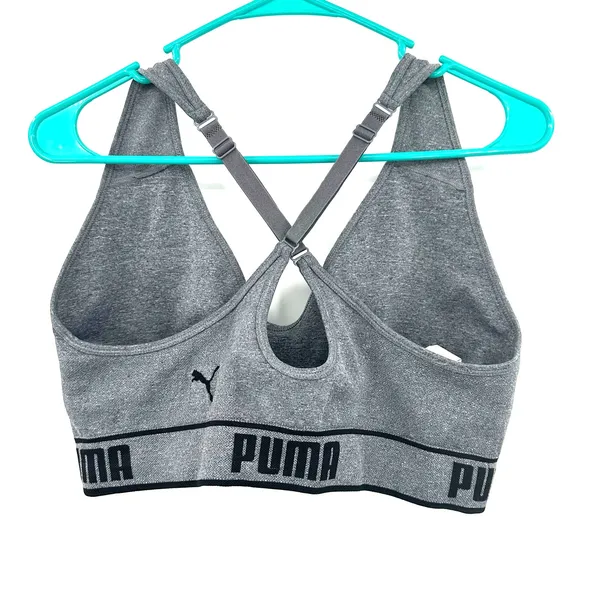 Puma size large sports bra cross over back gray logo‎ band - Image 3