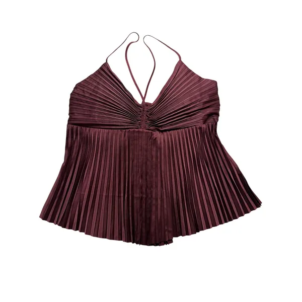 Banana Republic Burgundy Satin Pleated Cami Top XL Crossback NWT - Image 5