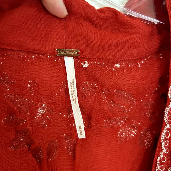 Free People Fabel Embroidered Maxi Dress Womens Size Medium Red White - Image 4