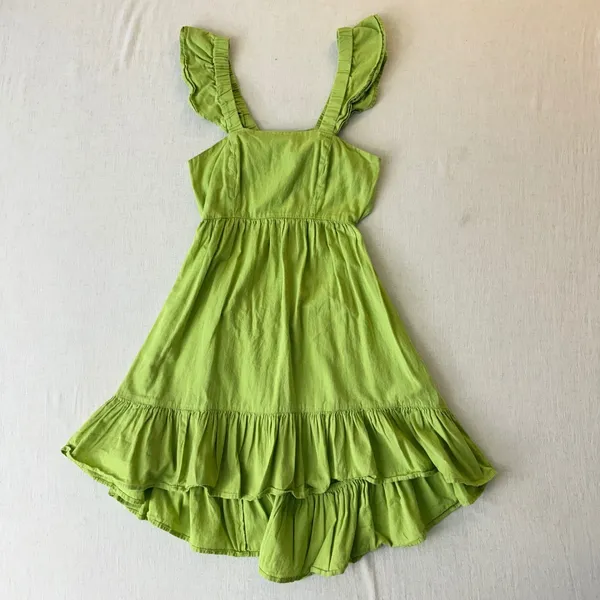 Dizzy Lizzy Mini Dress Med babydoll Green Ruffle Lace Up‎ Back Cotton Summer - Image 4
