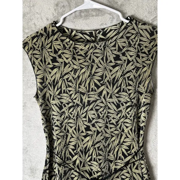 Vintage Botanical Leaf Print Tie Waist Dress Cap Sleeve Cottagecore Summer 8P - Image 2