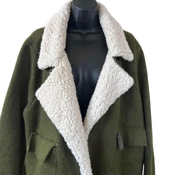 Zara Knit Olive Green Scherling Oversized Coat - Image 2