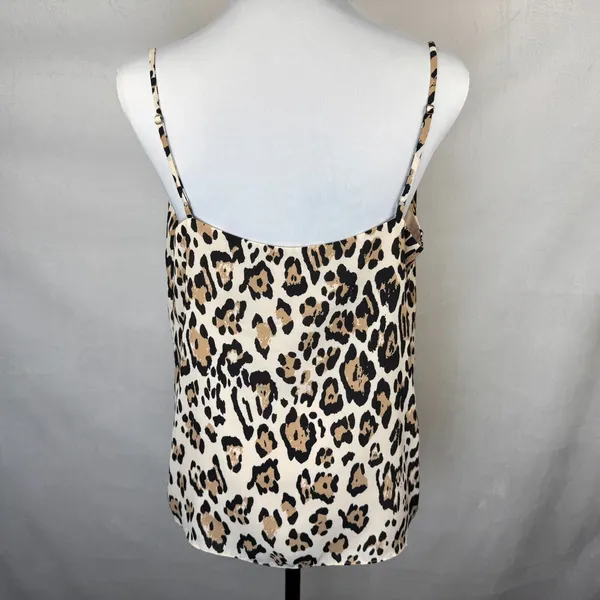 Socialite Tank Cami Sz L Beige V Neck Animal Print Lace Trim Spaghetti Straps - Image 4
