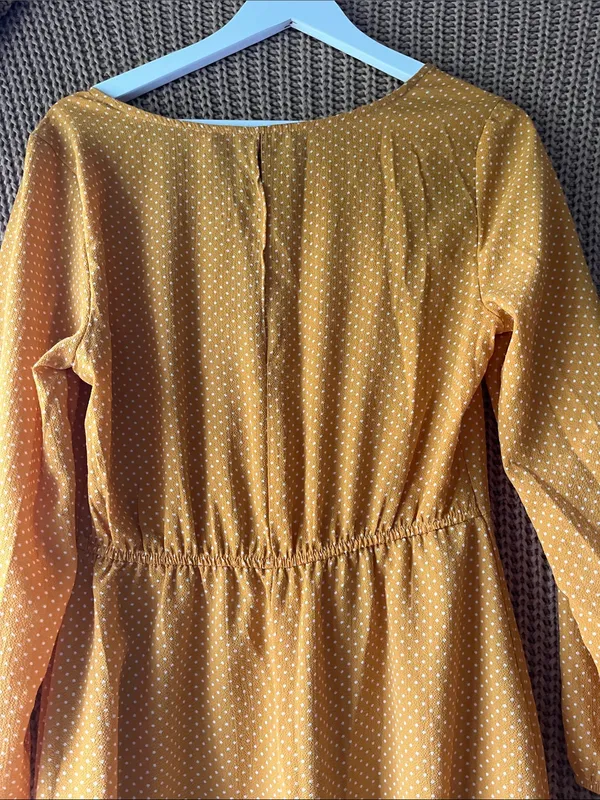 Como Vintage Mustard Yellow Polka Dot Long Sleeve Dress - Image 7