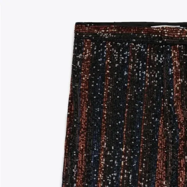 Zara | Sparkle Sequins Flare Wide Leg Pants Striped‎ Black Red - 3440/251/800 - Image 6