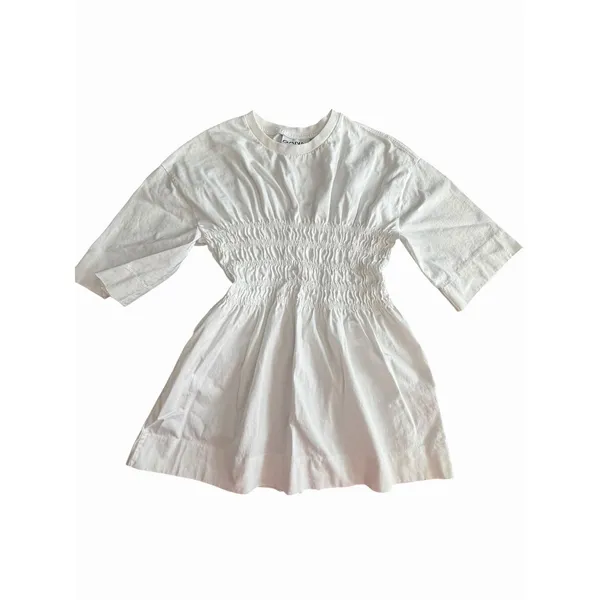 GANNI Top Shirt Women's Small Shirred Blouse Organic Cotton Jersey White #KL6-1 - Image 2
