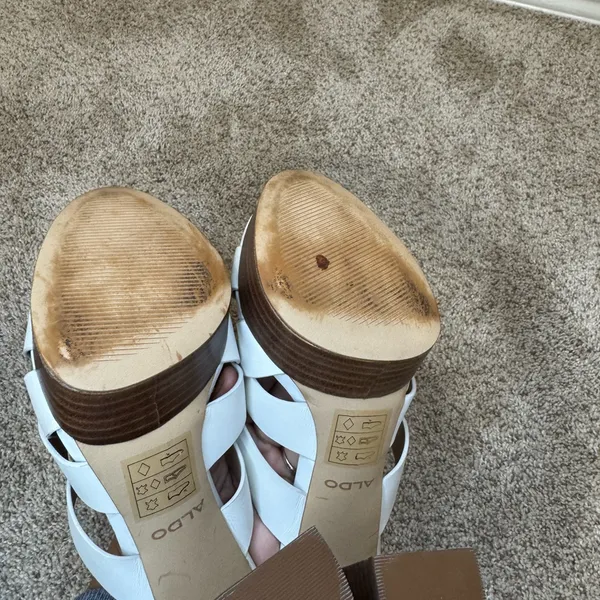 ALDO White Platform Block Heel Sandals | Casuarina Style | Size 9 - Image 6