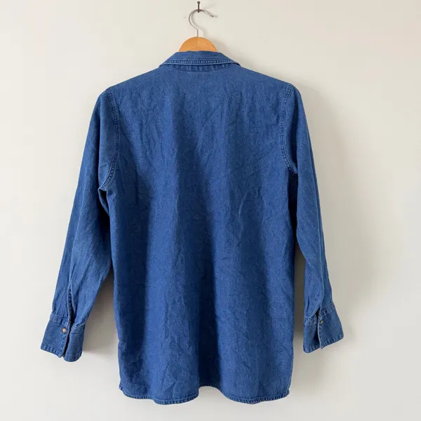 Vintage Blue Denim Button Down Shirt Size M - Image 5