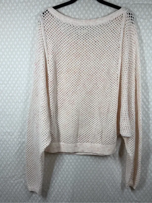 Anthropologie Pilcro Light Pink‎ Crochet Knit Eyelet Oversized Sweater - Image 4