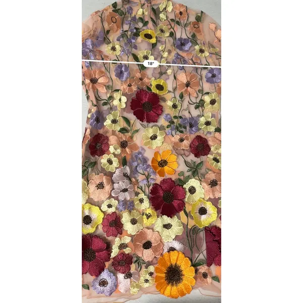Finesse Floral Embroidered Sheer Mesh Mock Neck Mini Dress Peach Multi Size L - Image 9