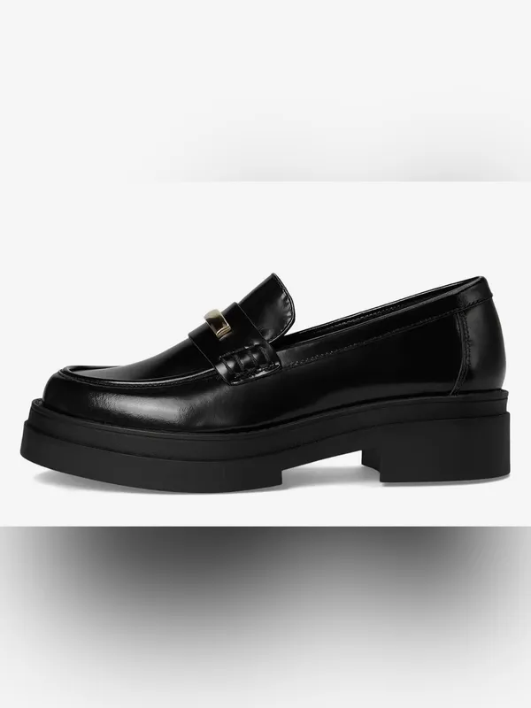 Steve Madden Black Leather Lug Sole Penny Loafers with Gold Hardware Size 10 - Image 3