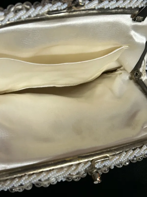 Ivory Beaded Evening Shoulder Hand Bag with Chain Strap Rhinestone Accent - Image 12