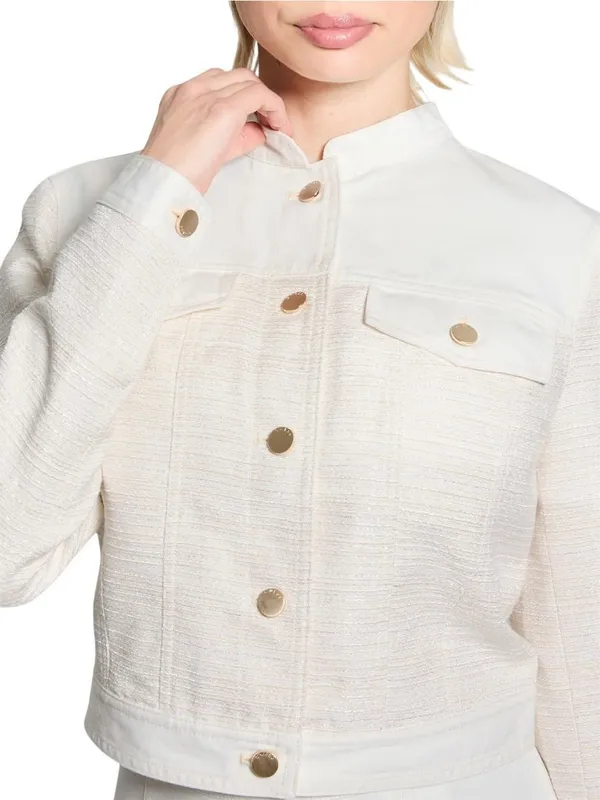 NEW Guess Elsie Tweed Mix Denim Jacket W5GL23WH610-F0ED White Tweed Combo XL - Image 2