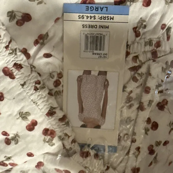 Aeropostale Mini Dress Women L Cherry Print Peasant Top Spring Fashion - Image 3