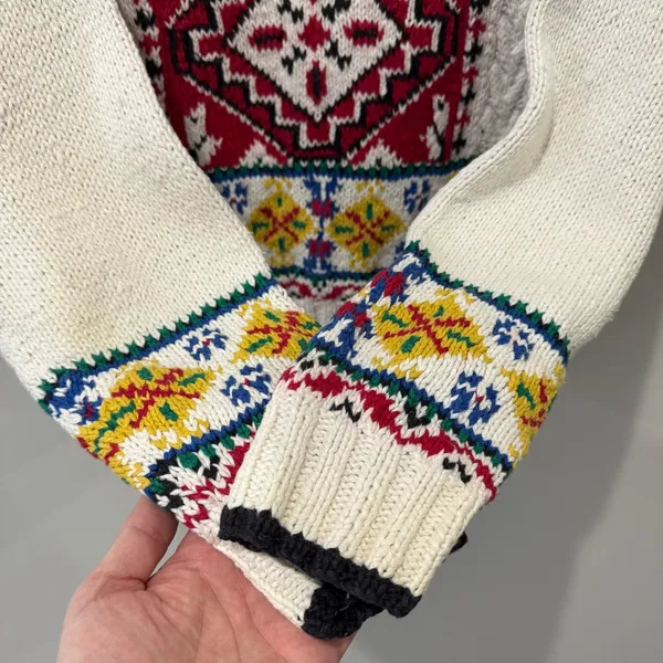 American Vintage Vintage‎ Midsummer Scandinavian Aztec Lizwear Size Large Hand Knit Sweater - Image 4