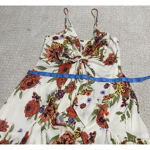 Free People Floral Ruched Ruffle Sleeveless Mini Sundress Ivory Multi Size M - Image 12