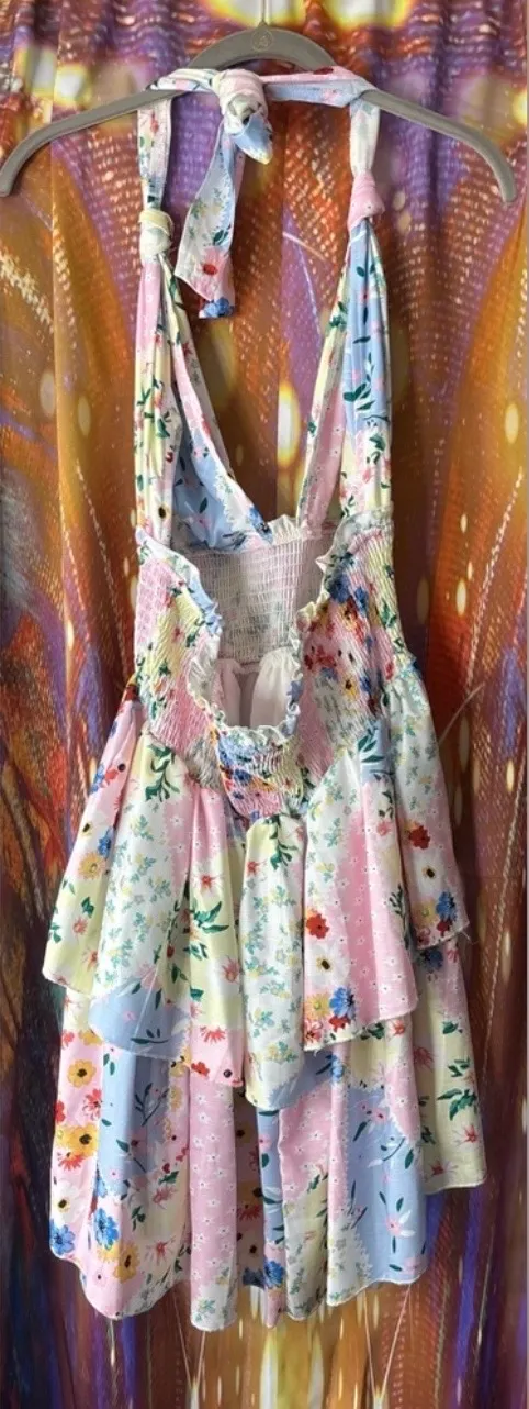 Pastel Patchwork Floral Halter Dress ✨ Multiple Size L - Image 2