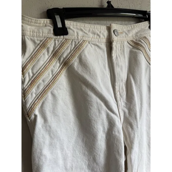 We the Free White Tan Embroidered Stripe Wide Leg Jeans Womens 29 Festival - Image 2