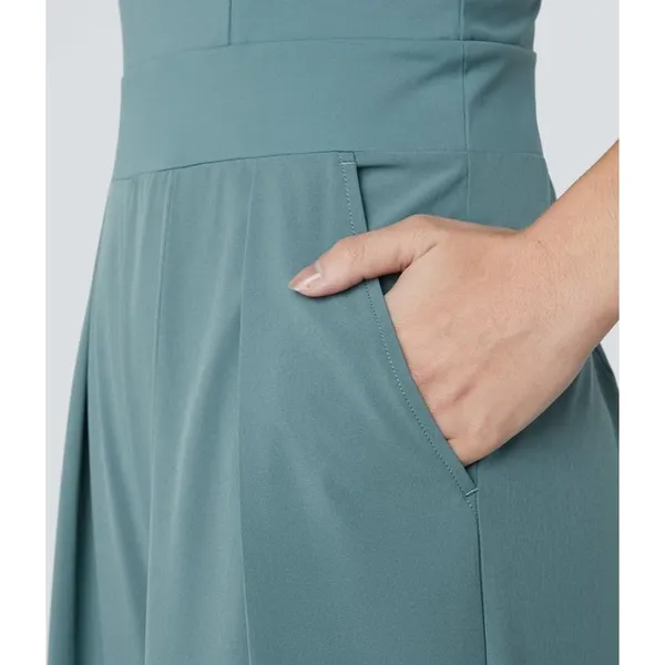Halara Breeze Jumpsuit Size L Teal Blue Wide Leg Pockets Cross Back‎ Sleeveless - Image 4