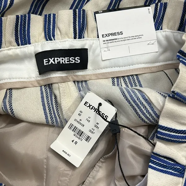 NWT Express High Rise Paperbag Ankle Pants Cream Blue Stripe Size 4 - Image 7