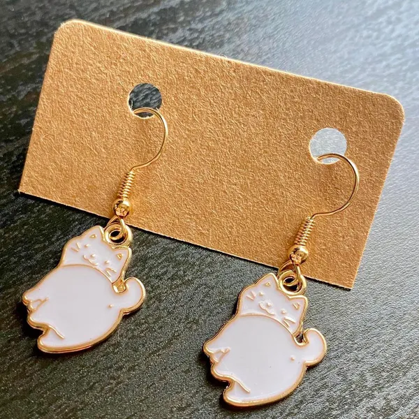 Handmade simple white cat Kawaii dangle earrings 🐈 - Image 2