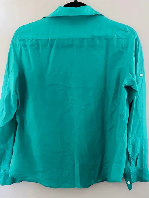 LAUREN Ralph Lauren Silk Blend Teal Turquoise Button Down Shirt Women Medium - Image 3