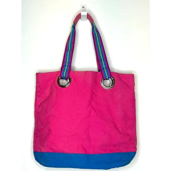 1980s–90s Ralph Lauren Polo Canvas Tote Bag Pink Blue Big Pony Cotton Carryall - Image 2