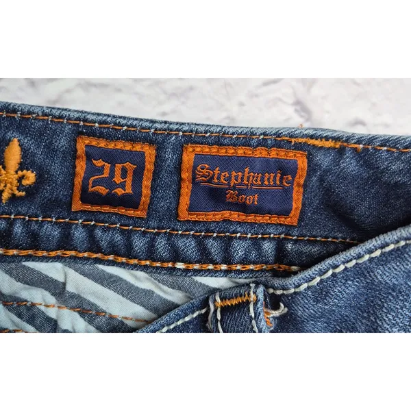 Rock Revival Stephanie Bootcut Jeans Size 29 Flap Pocket Y2K Thick Stitch Blue - Image 11