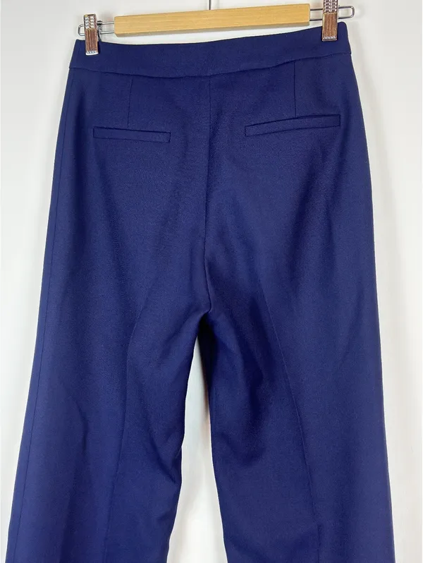 Sézane Phil Trousers Navy Wool Blend High Rise Wide Leg Pants FR 34 US 2 - Image 10
