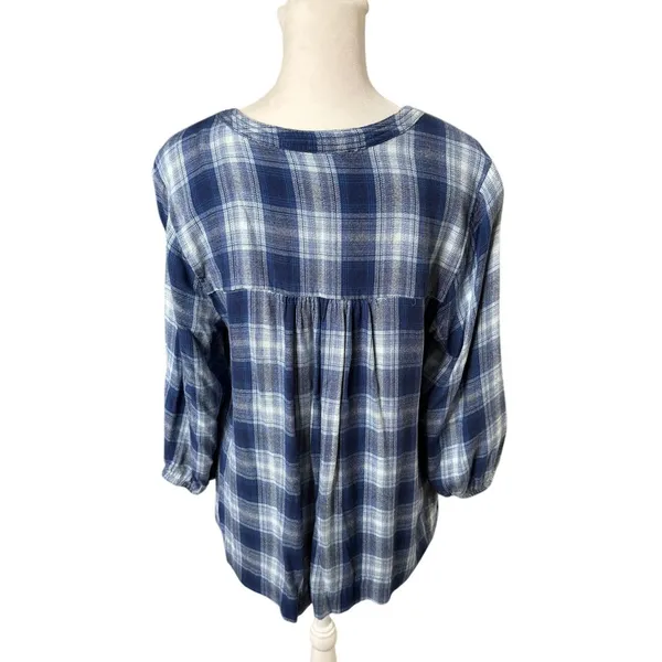 Wrangler Blue White Black Plaid Pintuck Blouse Western Boho Size Medium - Image 3