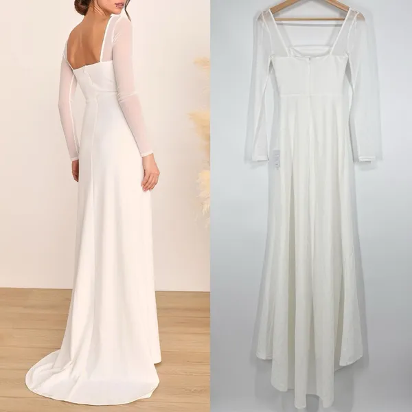 Lulus Lovingly Yours White Mesh Long Sleeve Maxi Dress Size XS Wedding Bride - Image 6