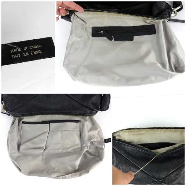 Calvin Klein Black Pebbled Leather Shoulder Bag Hobo Purse Slouchy Zip Y2K - Image 12
