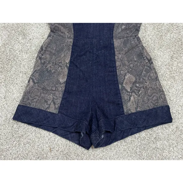 Pilcro Anthropologie Snake Print Denim Bustier Romper Shorts Size 4 - Image 3